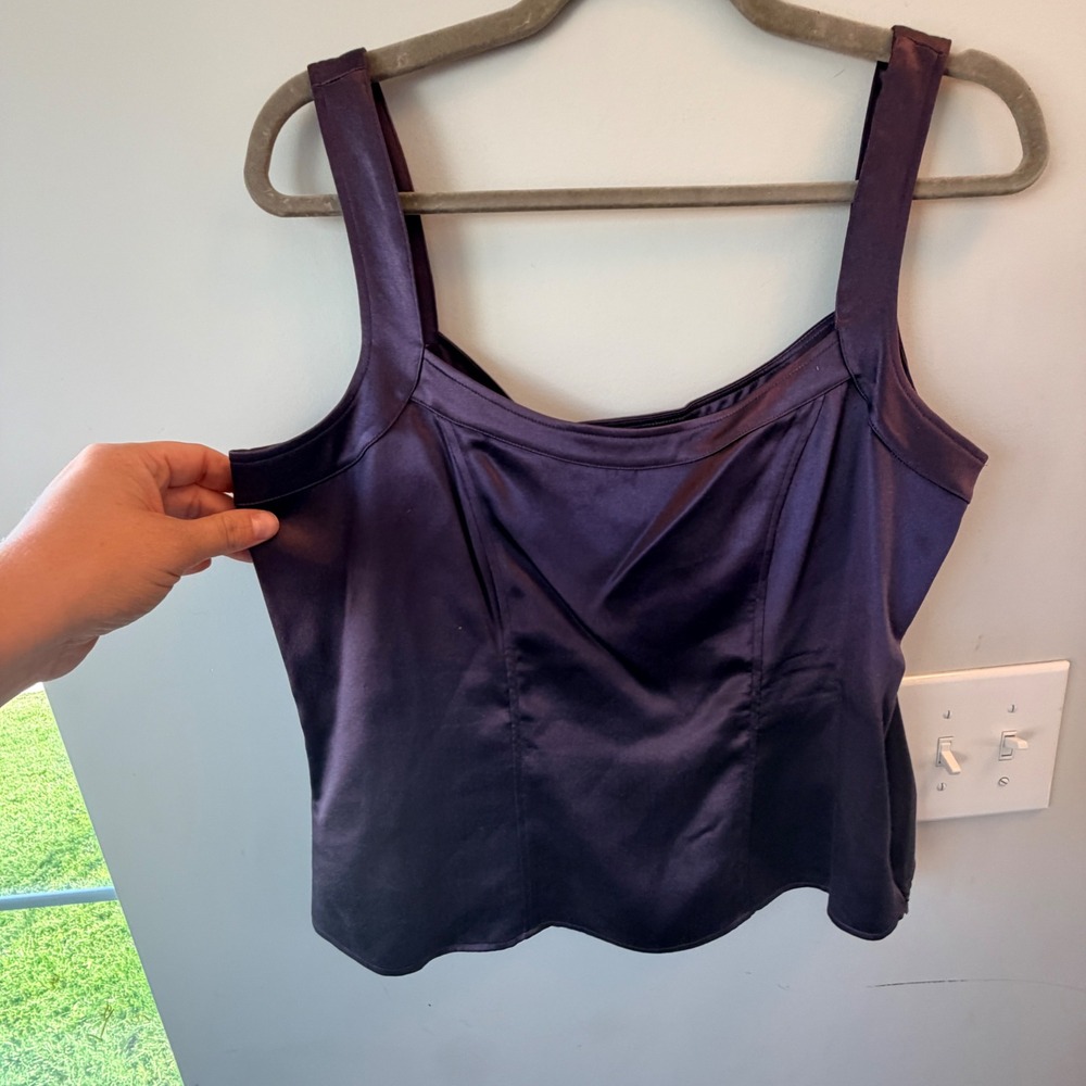NWT Jones New York Silk Tank Top Women 12 Purple Satin Minimalist Old Money